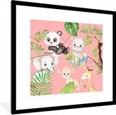Fotolijst incl. Poster - Jungle - Roze - Dieren - 40x40 cm - Posterlijst