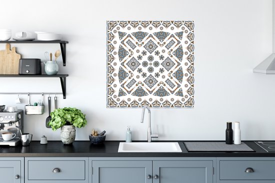 Affiche Tapis Persan - Motifs - Blauw - Wit - 75x75 cm