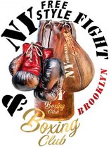 Boxing NY Free Style Fight Club Brooklyn Strijk Applicatie Large 17 cm / 24.4 cm / Bruin Rood Zwart