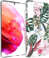 iMoshion Design voor de Samsung Galaxy S21 FE hoesje - Bloem - Groen / Roze