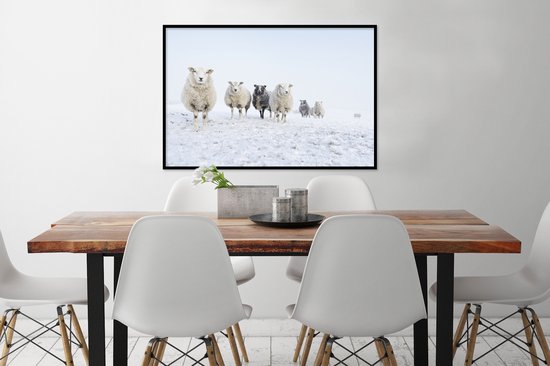 Fotolijst incl. Poster - Schaap - Wol - Sneeuw - 120x80 cm - Posterlijst