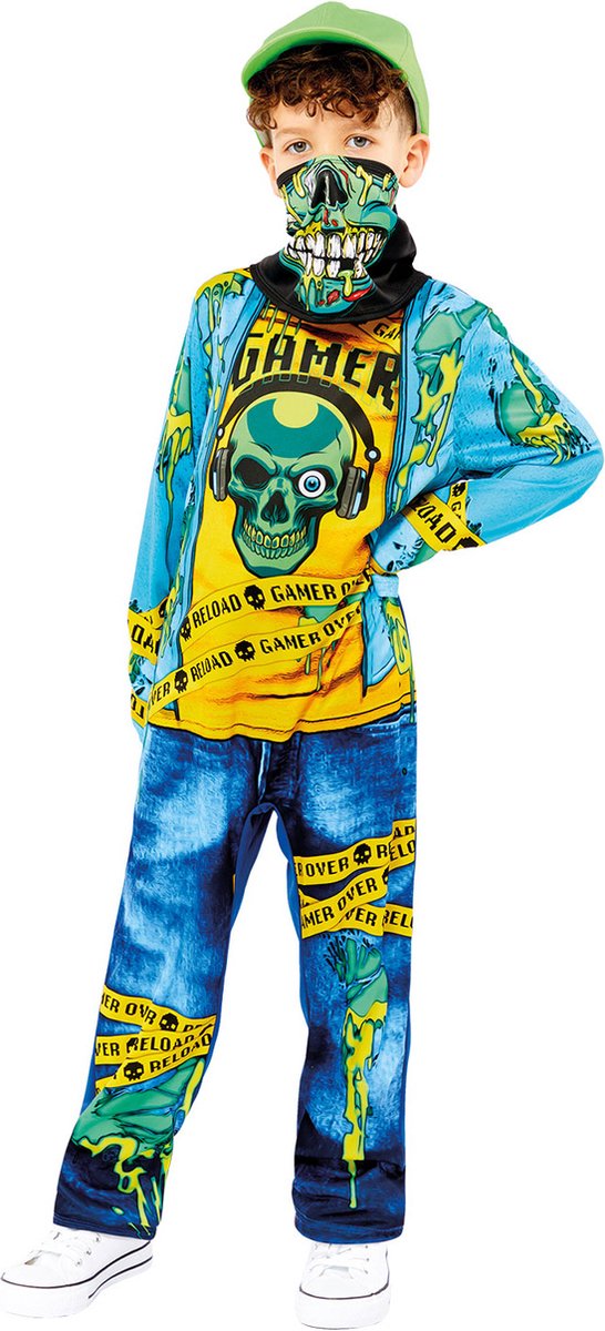 Amscan Verkleedpak Gaming Zombie Jongens Blauw/geel Mt 128/140