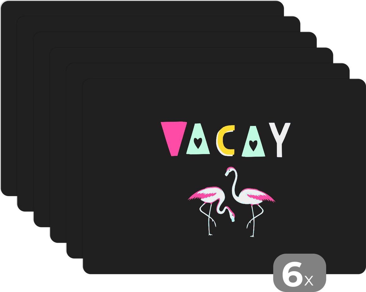 Placemat - Placemats kunststof - 45x30 cm - Zomer - Flamingo - Roze - 6 stuks - Borden onderleggers antislip - Tafel decoratie - Luxe tafelversiering - Tafelmat vinyl - Bord onderlegger - Tafeldecoratie accessoires
