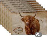 Placemat - Placemats kunststof - Schotse hooglander - Retro - Krant - 45x30 cm - 6 stuks - Hittebestendig - Anti-Slip - Onderlegger - Afneembaar