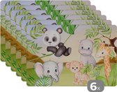 Placemat - Placemats kunststof - Jungledieren - Kinderen - Panda - 45x30 cm - 6 stuks - Hittebestendig - Anti-Slip - Onderlegger - Afneembaar