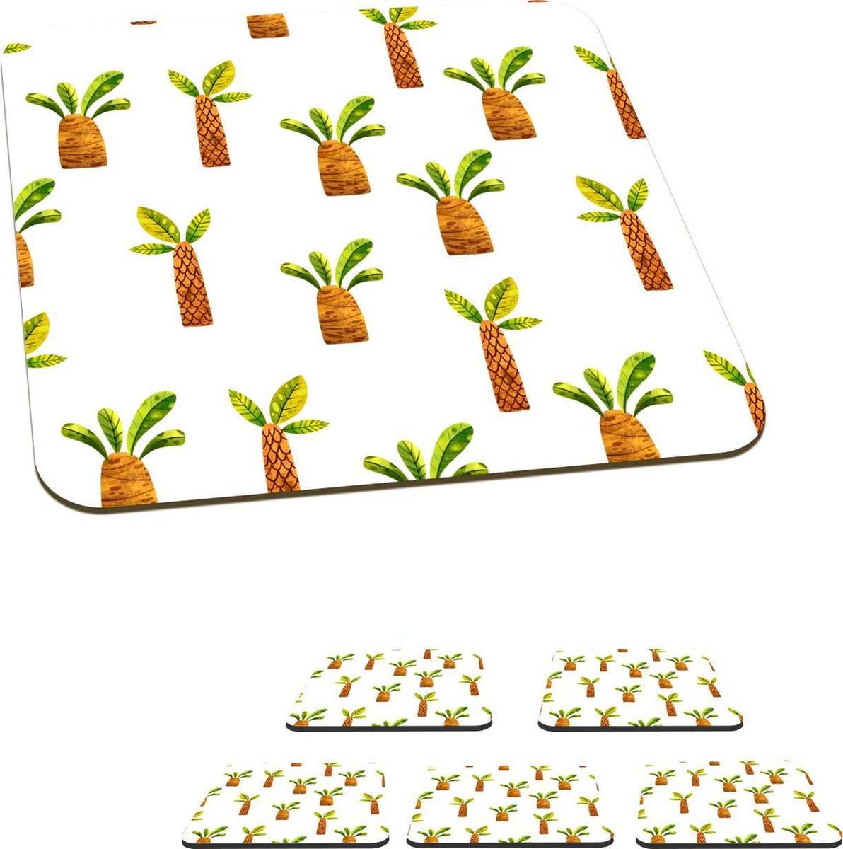 Onderzetters voor glazen - Jungle - Design - Palmboom - 10x10 cm - Glasonderzetters - 6 stuks