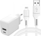 iMoshion Wall Charger 20W + MFI Braided Lightning naar USB kabel - 1,5 meter - Wit