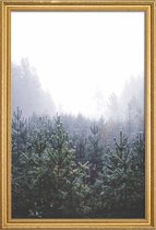 JUNIQE - Poster met houten lijst Misty Forest -20x30 /Grijs