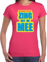 Foute party Zing met me mee verkleed/ carnaval t-shirt roze dames - Foute hits - Foute party outfit/ kleding L