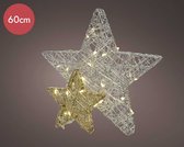 Stalen 3D kerststerren met 60 micro LED lampjes -60CM   -lichtkleur: Warm Wit -met stekker -Kerstdecoratie