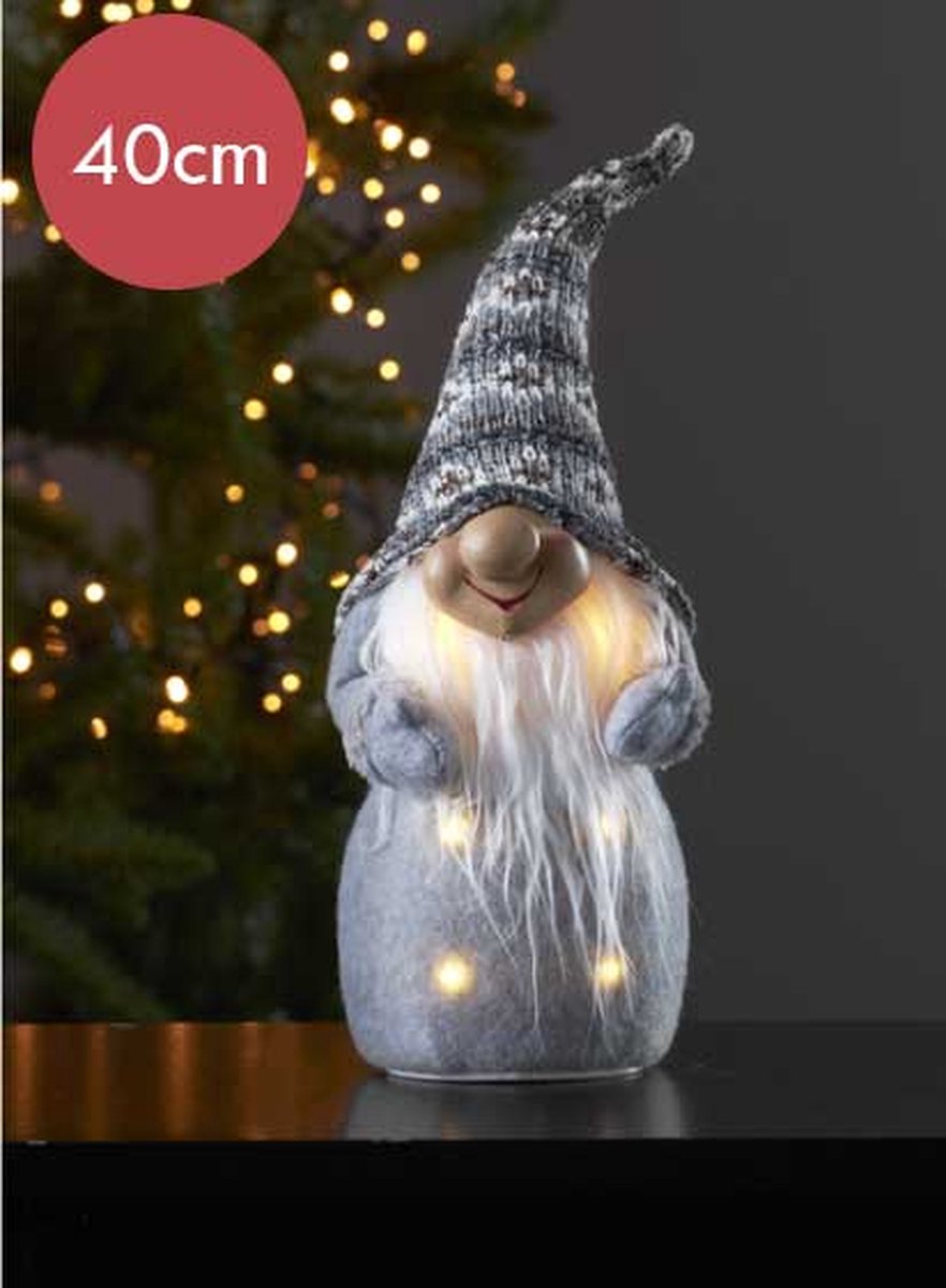 Grote verlichte kerstpop grijs - 40cm