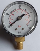 K&W Manometer 50 mm diameter 0-12 bar met 1/8"  onder aansluiting geschikt voor luchtdruk