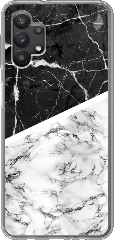 Telefoonhoesje Geschikt voor Samsung Galaxy A32 5G hoesje - Marmer print - Zwart - Wit - Siliconen Telefoonhoesje Telefoonhoesje