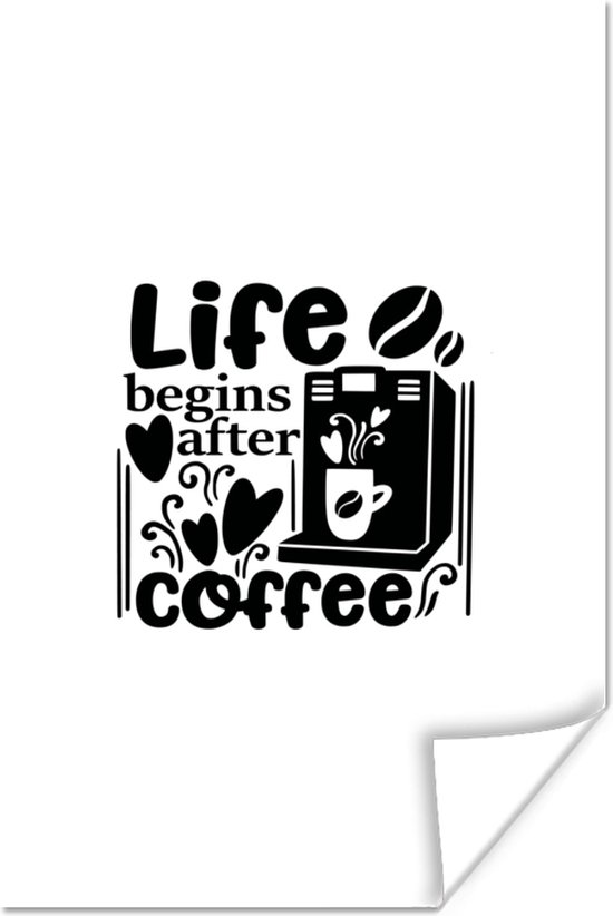 Citation la vie commence après le café sur fond blanc 20x30 cm - petit