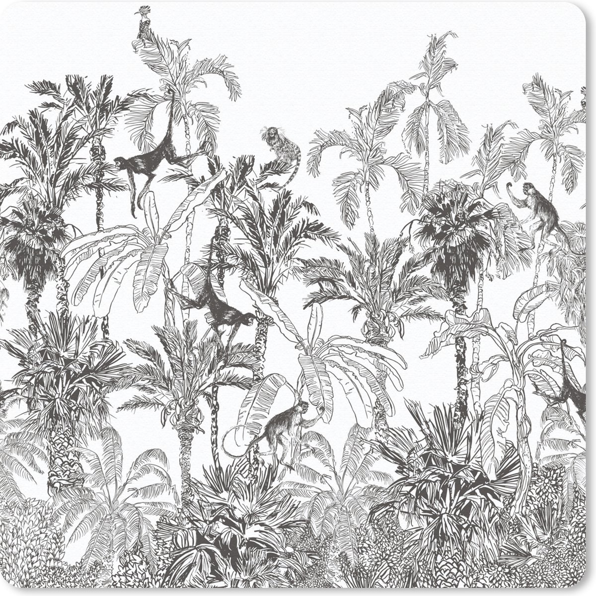 Muismat 20x20 cm - Mousepad Jungle - Dieren - Zwart - Wit - Muismatten