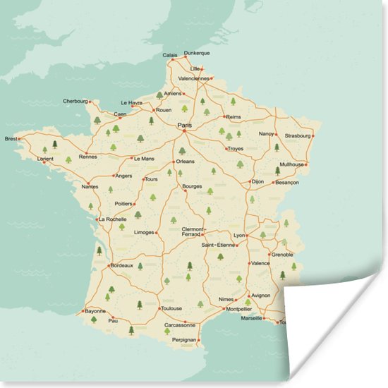 Carte routière de la France 100x100 cm | bol