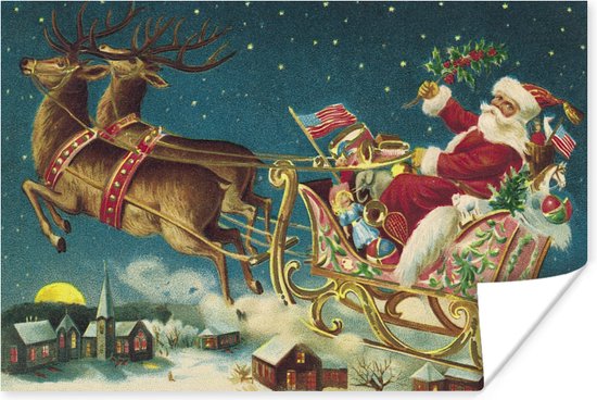 Poster Kerstmis - Winter - Vintage - 30x20 cm - Kerstmis Decoratie - Kerstversiering - Kerstdecoratie Woonkamer - Kerstversiering - Kerstdecoratie voor binnen - Kerstmis