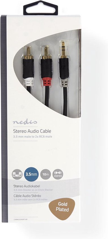 Nedis Stereo-Audiokabel - 3,5 mm Male - 2x RCA Male - Verguld - 10.0 m - Rond - Antraciet - Doos - Nedis