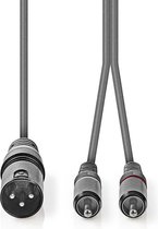 Nedis Gebalanceerde Audiokabel | XLR 3-Pins Male | 2x RCA Male | Vernikkeld | 1.50 m | Rond | PVC | Donkergrijs | Kartonnen Sleeve