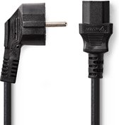 Nedis Stroomkabel - Type F (CEE 7/7) Male - IEC-320-C13 - 90° Gehoekt - Recht - Vernikkeld - 2.00 m - Rond - PVC - Zwart - Label