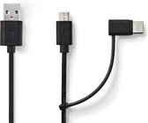 2-in-1-Kabel | USB 2.0 | USB-A Male | USB Micro-B Male / USB-C™ Male | 480 Mbps | 1.00 m | Vernikkeld | Rond | PVC | Zwart | Polybag