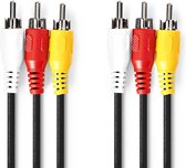 Composiet Videokabel | 3x RCA Male | 3x RCA Male | Vernikkeld | 480p | 2.00 m | Rond | PVC | Zwart | Polybag