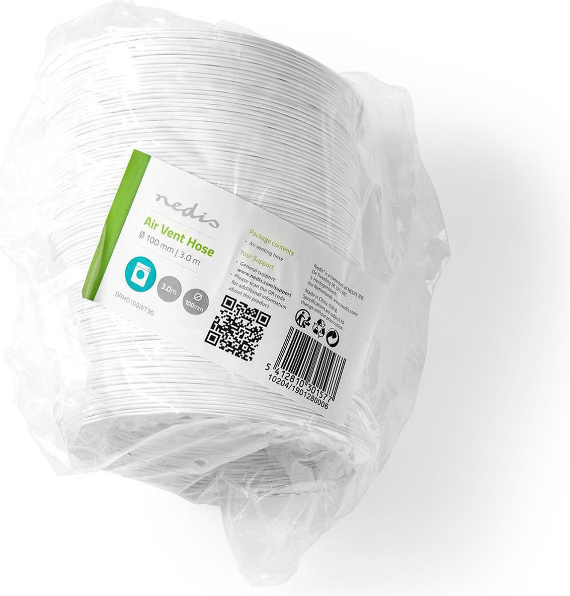 Nedis PVC Luchtafvoerslang - 100 mm - 3.00 m - Geschikt voor: Luchtventilatie / Wasdrogers - Wit — afbeelding 3