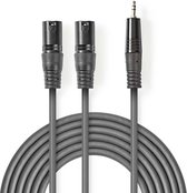 Nedis Gebalanceerde Audiokabel | 2x XLR 3-Pins Male | 3,5 mm Male | Vernikkeld | 1.50 m | Rond | PVC | Donkergrijs | Kartonnen Sleeve