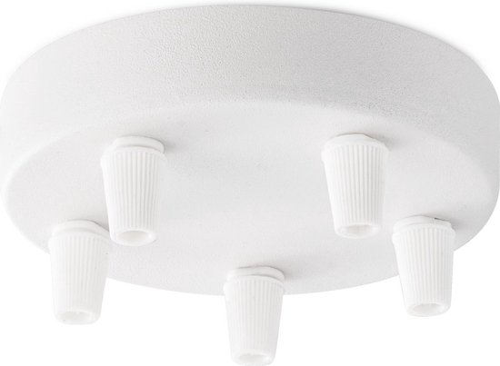 Home Sweet Home - Plafondkap Wit - 12/12/4.5cm - 5 lichts plafondplaat - Ronde plafondrozet - metaal - inclusief aansluit box en montage beugel - maak zelf je eigen unieke hanglamp
