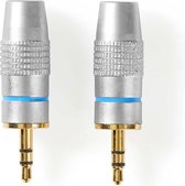 Nedis 3,5 mm Audioconnector | Recht | Male | Verguld | Diameter kabelinvoer: 7.0 mm | Metaal | Zilver | 2 Stuks | Blister