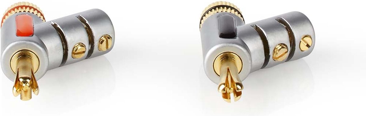 Nedis Banaanstekker | Recht | Male | Verguld | Schroef | Diameter kabelinvoer: 7.4 mm | Zink Legering | Zilver | 2 Stuks | Doos