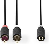 Stereo-Audiokabel - 2x RCA Male - 3,5 mm Female - Verguld - 1.00 m - Rond - Antraciet - Doos
