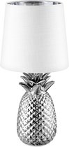 Navaris tafellamp in ananas design - Ananaslamp - 35 cm hoog - Decoratieve lamp van keramiek - Pineapple lamp - E14 fitting - Zilver/Wit