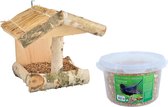 Vogelhuisje/voederhuisje hout 25 cm inclusief 4-seizoenen mueslimix vogelvoer - Vogel voederstation - Vogelvoederhuisje