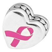 Symbolen - Zilveren bedels- Hart Pink Ribbon - Op beide kanten - 925 Sterling Zilver - Past op meerdere merken - Met echtheidscertificaat - In leuke cadeauverpakking - Moederdag