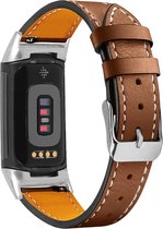YONO Leer Bandje geschikt voor Fitbit Charge 5 / 6 - Vervangende Lederen Armband - Bruin