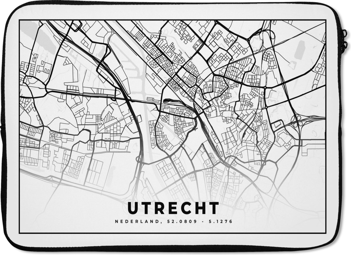 Laptophoes 14 inch - Kaart - Utrecht - Nederland - Laptop sleeve - Binnenmaat 33x23 cm - Zwarte achterkant