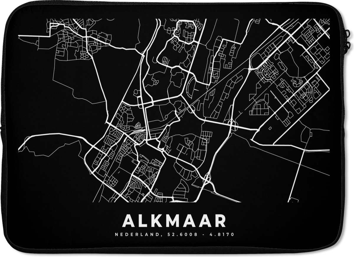 Laptophoes 14 inch - Kaart - Alkmaar - Nederland - Laptop sleeve - Binnenmaat 33x23 cm - Zwarte achterkant