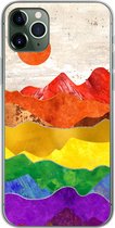 Geschikt voor iPhone 11 Pro Max hoesje - Regenboog - Marmer print - Pride - Siliconen Telefoonhoesje