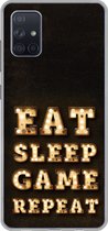 Geschikt voor Samsung Galaxy A71 hoesje - Gaming - Games - Quotes - Spreuken - Eat sleep game repeat - Siliconen Telefoonhoesje