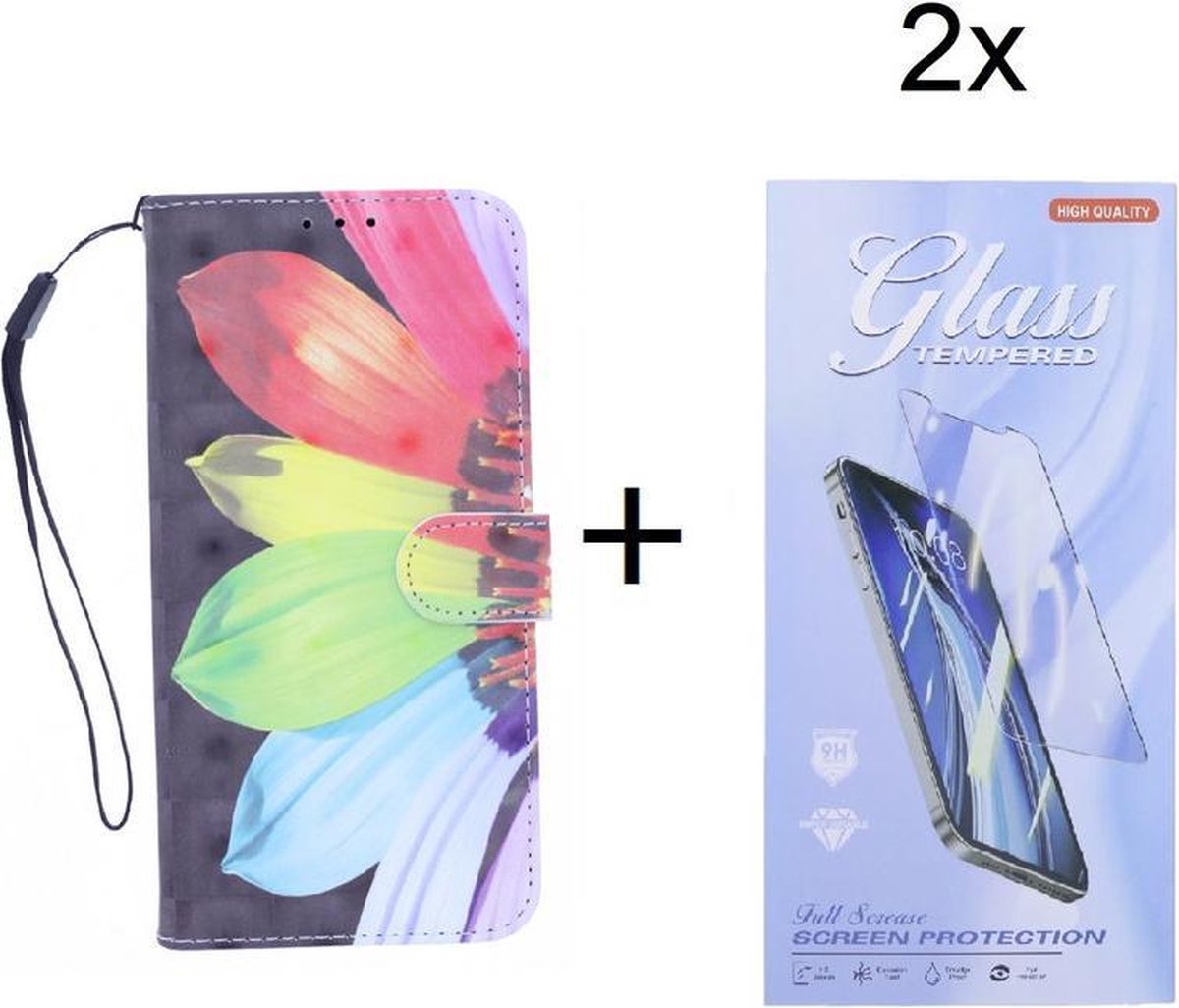 Bookcase Geschikt voor: Xiaomi Mi 11 Lite hoesje met print - Flower 3D met 2 stuks Glas Screen protector