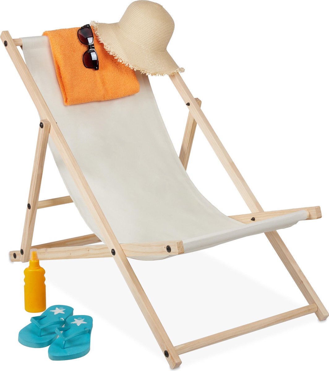 Relaxdays strandstoel hout - ligstoel inklapbaar - klapstoel - campingstoel  -... | bol.com