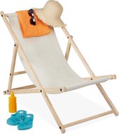 Relaxdays strandstoel hout - ligstoel inklapbaar - klapstoel - campingstoel - tuinstoel - beige