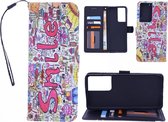 Bookcase Geschikt voor: Samsung Galaxy S21 Ultra hoesje met print - Smile Graffiti