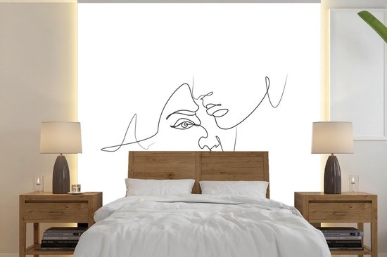 Papier peint - Papier peint photo Dessin au trait abstrait de deux personnes avec leurs têtes ensemble carré - Largeur 240 cm x hauteur 240 cm