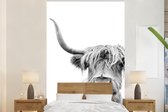 Behang - Fotobehang Schotse hooglander - Dieren - Zwart - Wit - Breedte 200 cm x hoogte 300 cm