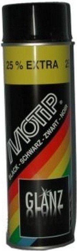 Aérosol de laque noire brillante Motip. Avec 25% de contenu en plus et logo "Glanz".