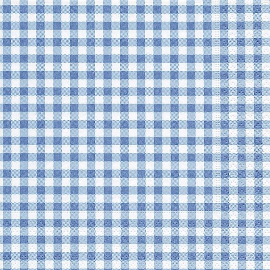 20x Tafel diner/lunch servetten met geblokte ruitjes print blauw/wit - Formaat 33 x 33 cm - 3-laags