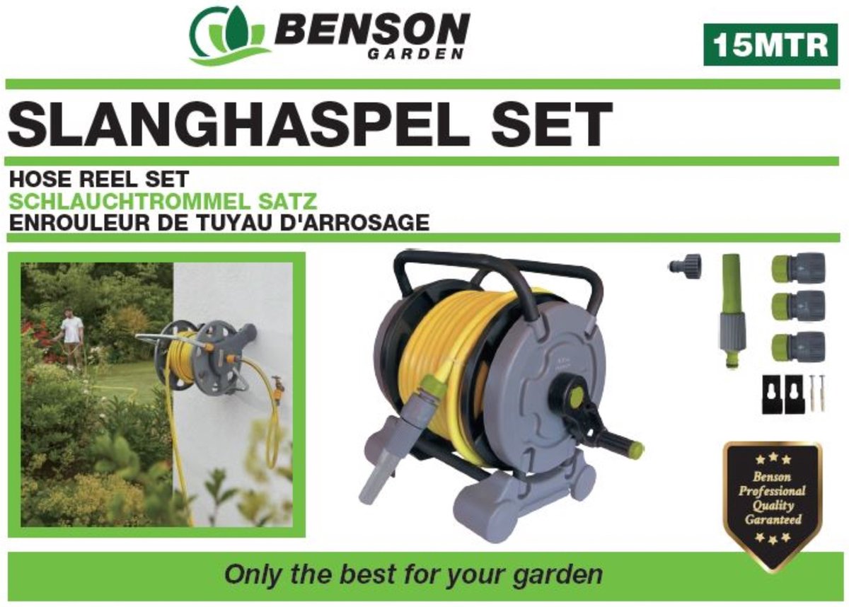 Tuinslang haspel set 2 in 1 met 15 meter slang - met wandbeugel - Tuinbewatering / planten water geven – foto 3