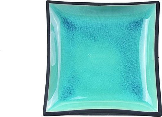 Foto: Tokyo design studio zwart turquois vierkant bord glassy turquoise 22x22 cm